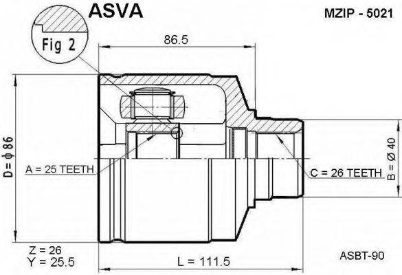 Шарнирный комплект, приводной вал ASVA MZIP-5021