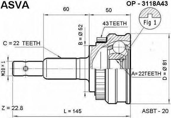 ASVA OP3118A43 Шарнирный комплект, приводной вал