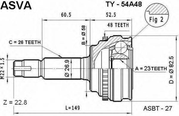 ASVA TY54A48 Шарнирный комплект, приводной вал