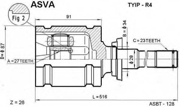Шарнирный комплект, приводной вал ASVA TYIP-R4