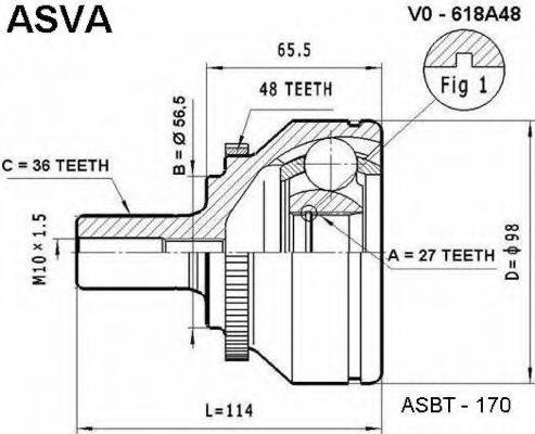 Шарнирный комплект, приводной вал ASVA VO-618A48