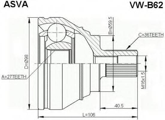 ASVA VWB62 Шарнирный комплект, приводной вал