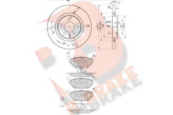 Комплект тормозов, дисковый тормозной механизм R BRAKE 3R13495603