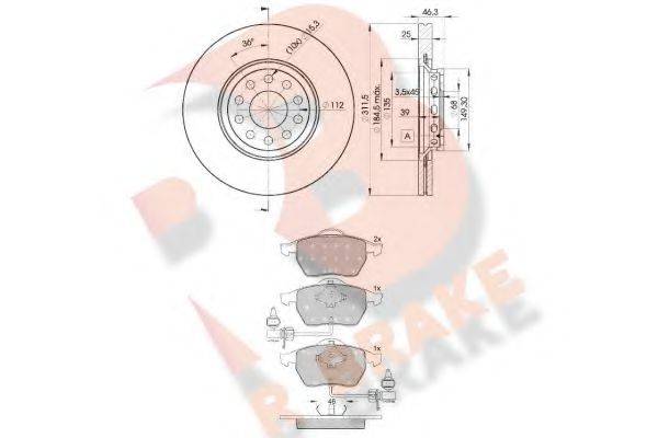Комплект тормозов, дисковый тормозной механизм R BRAKE 3R13624065