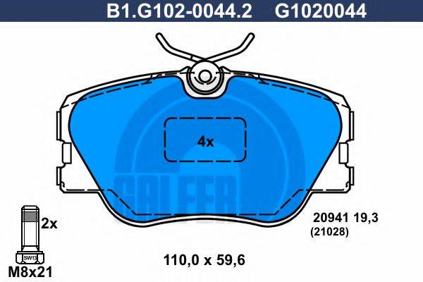 Комплект тормозных колодок, дисковый тормоз GALFER B1.G102-0044.2