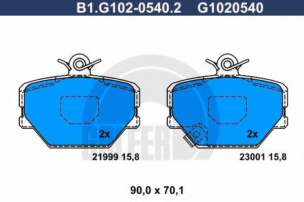 Комплект тормозных колодок, дисковый тормоз GALFER B1.G102-0540.2