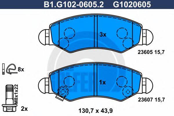 Комплект тормозных колодок, дисковый тормоз GALFER B1.G102-0605.2