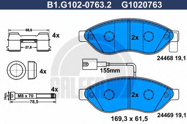 Комплект тормозных колодок, дисковый тормоз GALFER B1.G102-0763.2