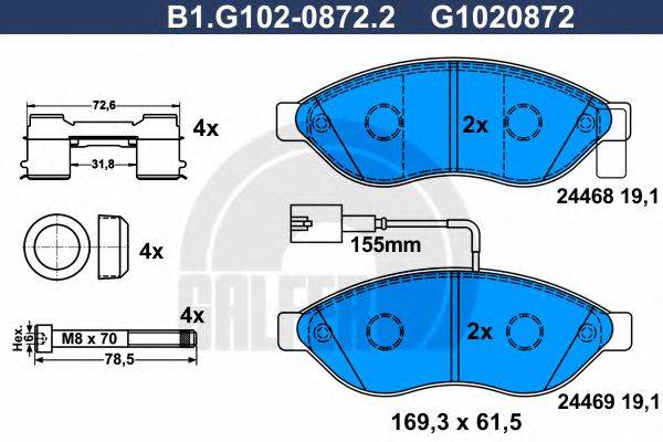 Комплект тормозных колодок, дисковый тормоз GALFER B1.G102-0872.2
