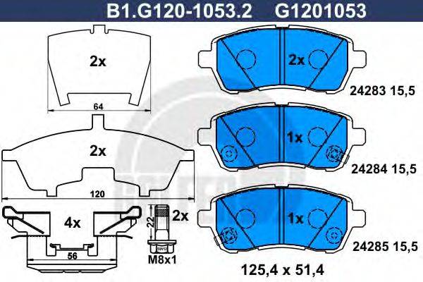 Комплект тормозных колодок, дисковый тормоз GALFER B1.G120-1053.2