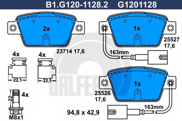 Комплект тормозных колодок, дисковый тормоз GALFER B1.G120-1128.2