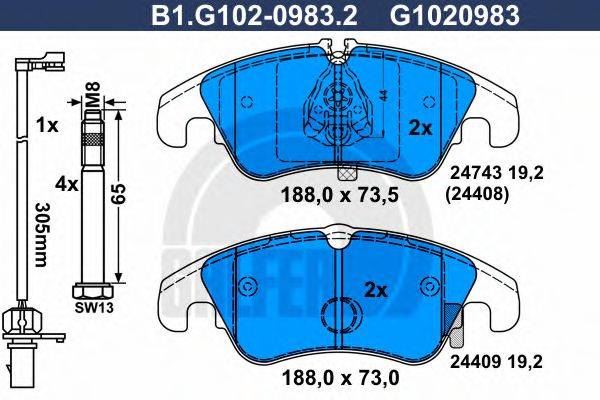GALFER B1G10209832 Комплект тормозных колодок, дисковый тормоз