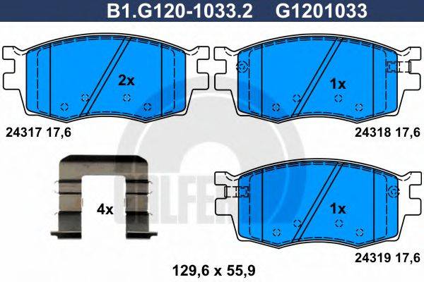 Комплект тормозных колодок, дисковый тормоз GALFER B1.G120-1033.2