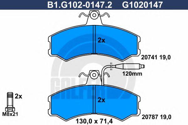 Комплект тормозных колодок, дисковый тормоз GALFER B1.G102-0147.2
