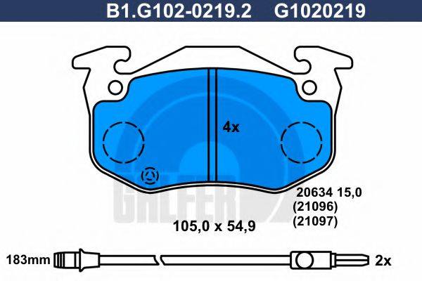 Комплект тормозных колодок, дисковый тормоз GALFER B1.G102-0219.2