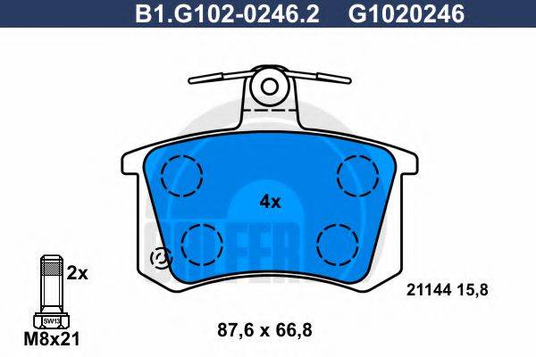 Комплект тормозных колодок, дисковый тормоз GALFER B1.G102-0246.2