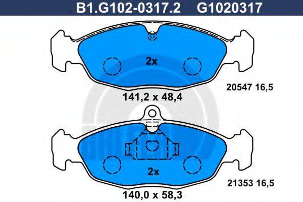 Комплект тормозных колодок, дисковый тормоз GALFER B1.G102-0317.2