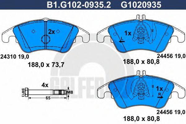 GALFER B1G10209352 Комплект тормозных колодок, дисковый тормоз