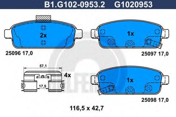 Комплект тормозных колодок, дисковый тормоз GALFER B1.G102-0953.2