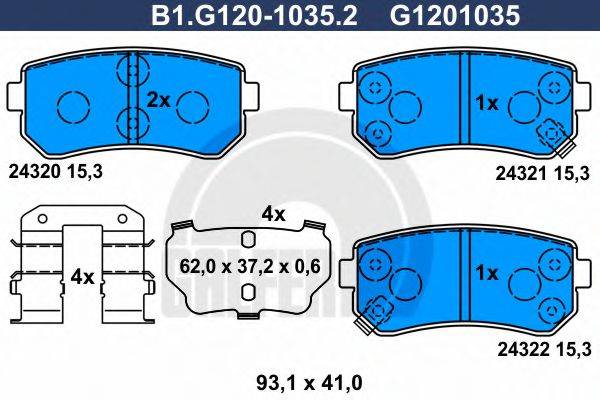 Комплект тормозных колодок, дисковый тормоз GALFER B1.G120-1035.2