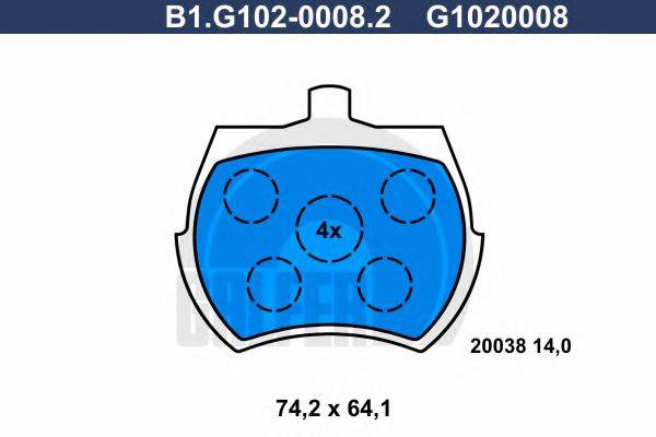 Комплект тормозных колодок, дисковый тормоз GALFER B1.G102-0008.2