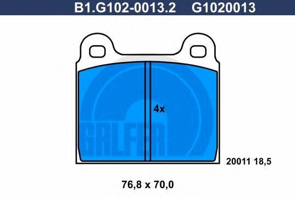 Комплект тормозных колодок, дисковый тормоз GALFER B1.G102-0013.2