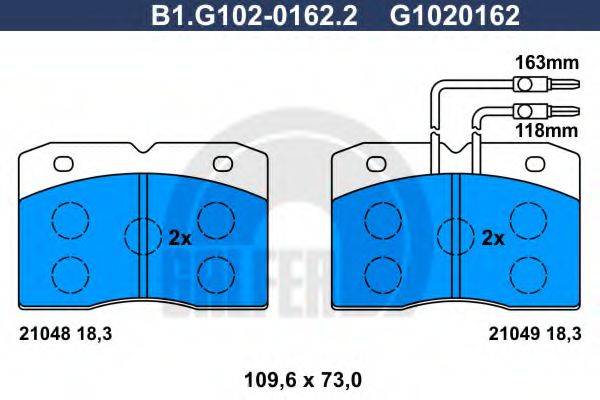Комплект тормозных колодок, дисковый тормоз GALFER B1.G102-0162.2