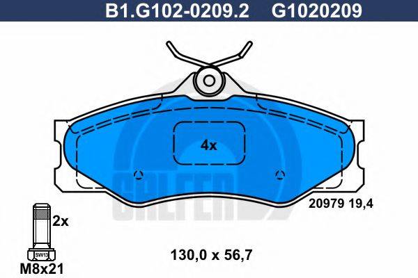 Комплект тормозных колодок, дисковый тормоз GALFER B1.G102-0209.2