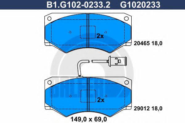 Комплект тормозных колодок, дисковый тормоз GALFER B1.G102-0233.2
