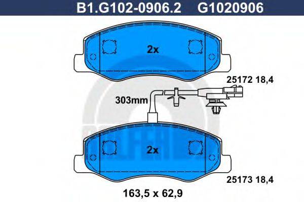 Комплект тормозных колодок, дисковый тормоз GALFER B1.G102-0906.2