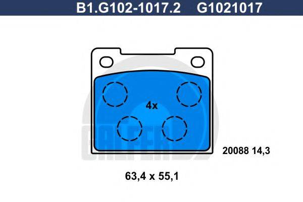 Комплект тормозных колодок, дисковый тормоз GALFER B1.G102-1017.2