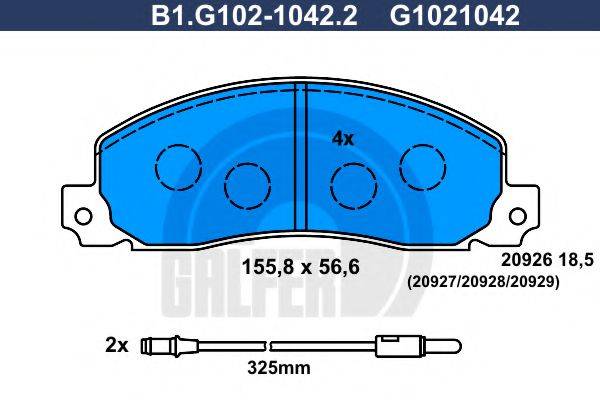 Комплект тормозных колодок, дисковый тормоз GALFER B1.G102-1042.2