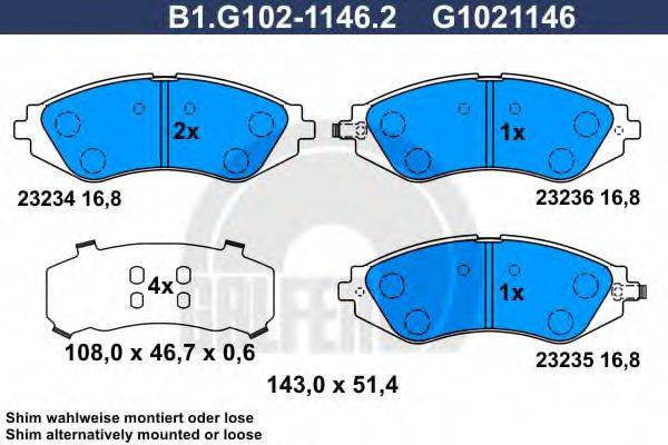 GALFER B1G10211462 Комплект тормозных колодок, дисковый тормоз