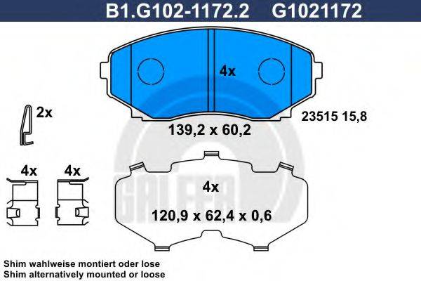 GALFER B1G10211722 Комплект тормозных колодок, дисковый тормоз