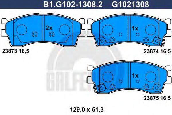 Комплект тормозных колодок, дисковый тормоз GALFER B1.G102-1308.2