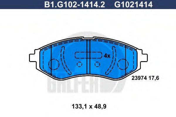 Комплект тормозных колодок, дисковый тормоз GALFER B1.G102-1414.2