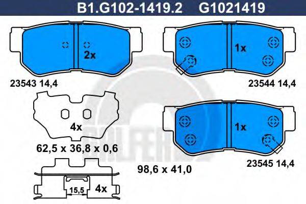 Комплект тормозных колодок, дисковый тормоз GALFER B1.G102-1419.2