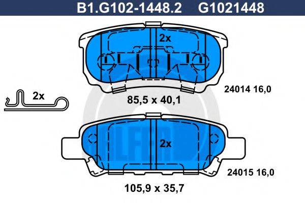 Комплект тормозных колодок, дисковый тормоз GALFER B1.G102-1448.2