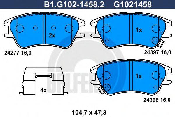 Комплект тормозных колодок, дисковый тормоз GALFER B1.G102-1458.2