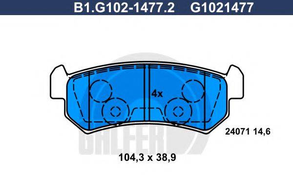 Комплект тормозных колодок, дисковый тормоз GALFER B1.G102-1477.2