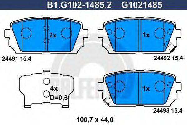 Комплект тормозных колодок, дисковый тормоз GALFER B1.G102-1485.2
