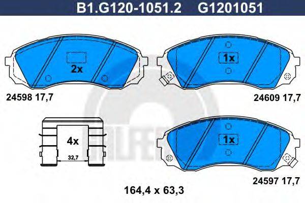 Комплект тормозных колодок, дисковый тормоз GALFER B1.G120-1051.2