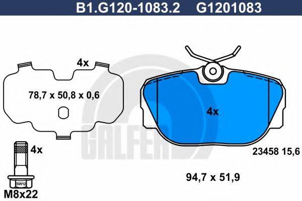 Комплект тормозных колодок, дисковый тормоз GALFER B1.G120-1083.2