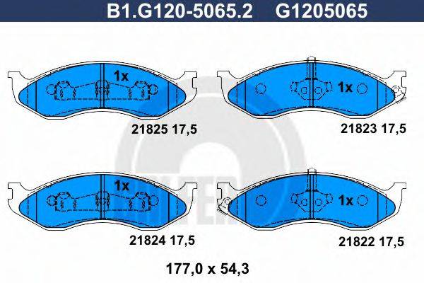 Комплект тормозных колодок, дисковый тормоз GALFER B1.G120-5065.2