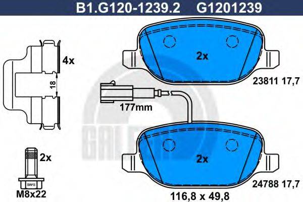 Комплект тормозных колодок, дисковый тормоз GALFER B1.G120-1239.2