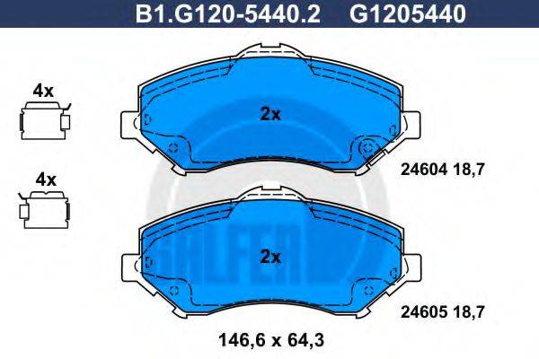 Комплект тормозных колодок, дисковый тормоз GALFER B1.G120-5440.2