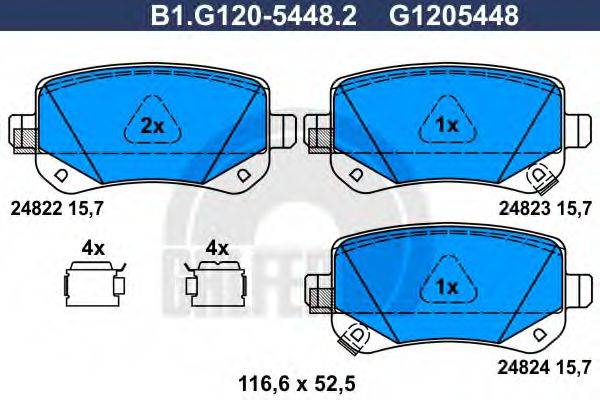 Комплект тормозных колодок, дисковый тормоз GALFER B1.G120-5448.2