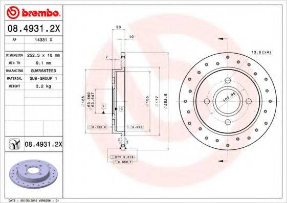 Тормозной диск BREMBO 08.4931.2X