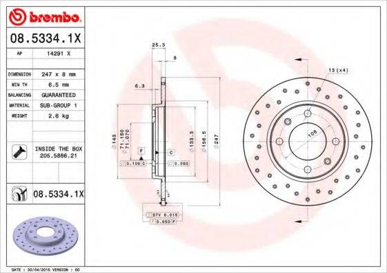 Тормозной диск BREMBO 08.5334.1X