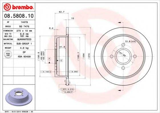 Тормозной диск BREMBO 08.5808.10